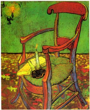 Der Stuhl Gauguins in Arles mit Büchern und Kerze