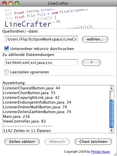 LineCrafter erleichtert das Zählen von Zeilen in mehreren Dateien.