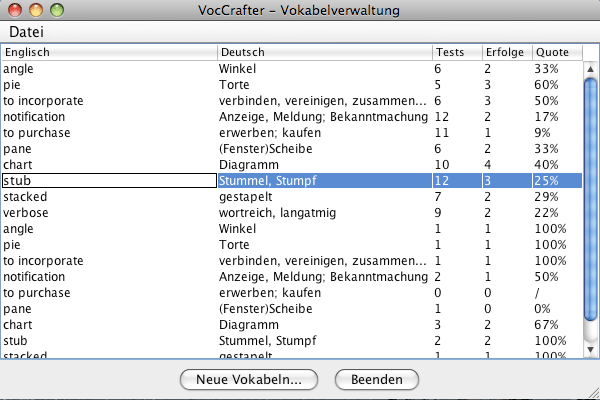 Vokabel-Trainer: Verwaltung der Vokabeln