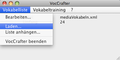 Vokabel-Trainer: Hauptmenu